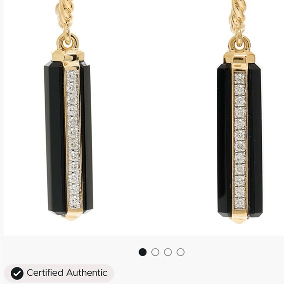 David Yurman Lexington Barrel Drop Earrings 18k 750 Onyx & Diamond - Picture 2 of 5